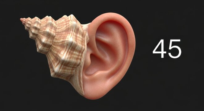 Surreal Human Ear and Conch Seashell Fusion, Concept of Listening to Nature
