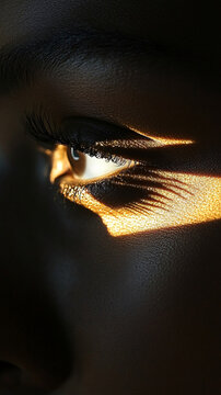 A hopeful human eye gazing into a sliver of golden light