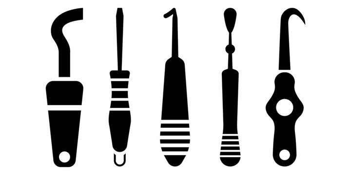 Crochet hook ergonomic handle silhouette vector illustration for yarn crafting and hobby equipment