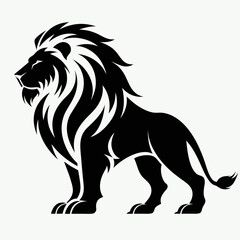 Obraz premium Black lion vector, lion silhouette, wild animal icon, monochrome illustration