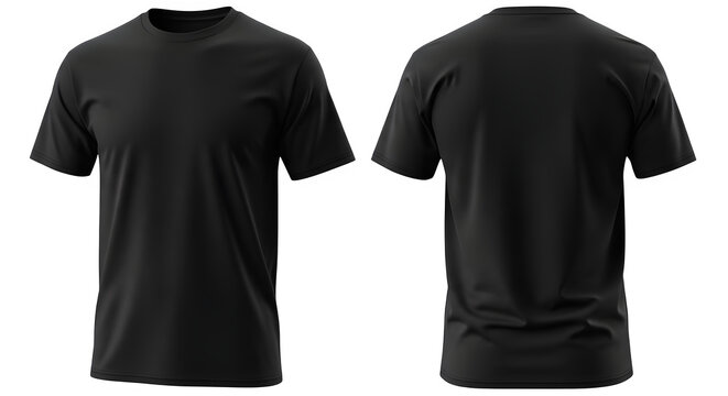Black short sleeve t-shirt front and back views isolated on transparent background