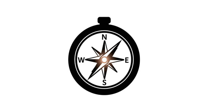 Black and white clipart of a vintage compass with a detailed face and directional markings.