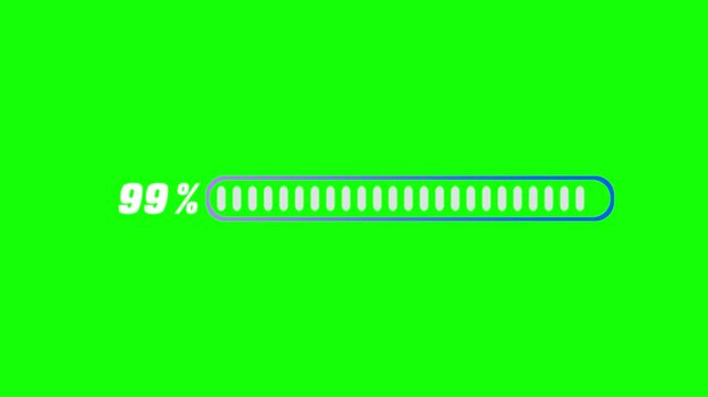 Digital progress bar showing twenty five percent loading status against a vibrant green screen background for video editing