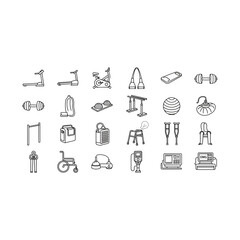 Obraz premium Collection of healthcare and medical rehabilitation equipment icons