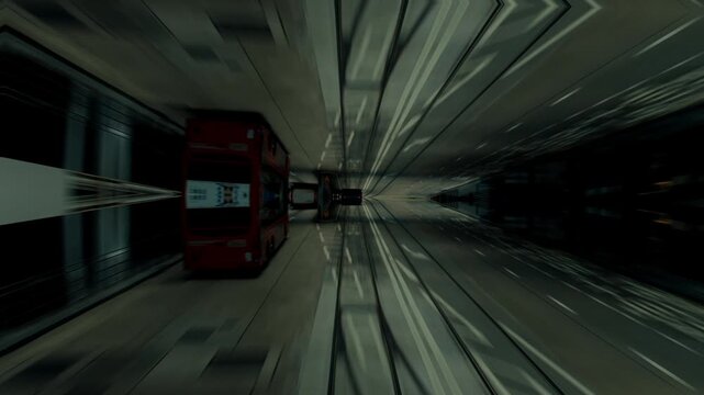 Kaleidoscopic inception effect of hong kong tram driving through city