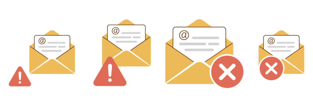 Mail error icon, clean vector illustration of an email with error indicator, highlighting undelivered messages, notification alerts, and system warnings, perfect for UI design, email platforms