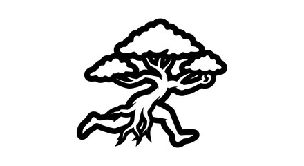 Fototapeta premium Minimalist black and white illustration of a stylized tree with sprawling branches and roots. No leaves present.