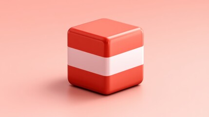 Obraz premium Vibrant Red and White Decorative Cube on Soft Pink Background, Perfect for Modern Design Projects, Digital Creations, or Graphic Inspiration