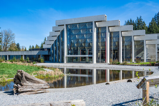 Exterior of Museum of Anthropology (MOA) at UBC with Totem Poles