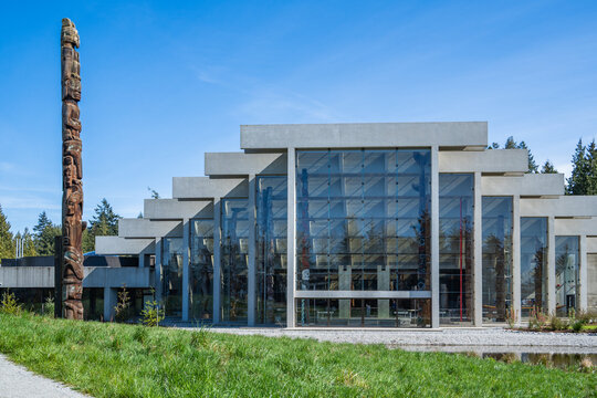 Exterior of Museum of Anthropology (MOA) at UBC with Totem Poles