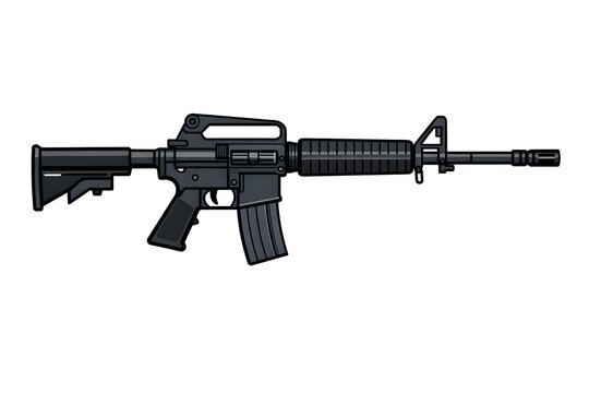M16 Rifle Vector Illustration | Side View Minimalist Digital Art