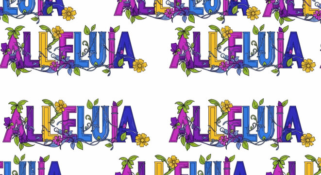 Alleluia Floral Pattern Seamless Background - Easter, Spring, Religious Celebration