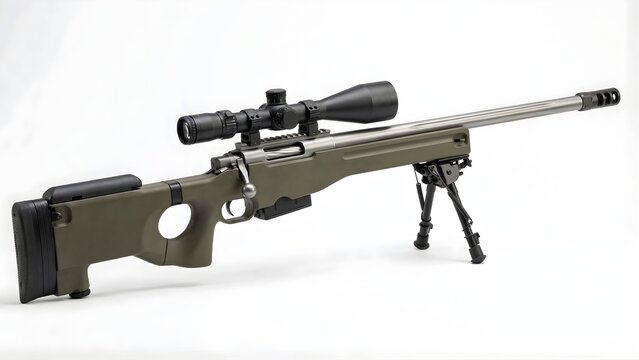 AWM Style Precision Bolt Action Sniper Rifle Isolated on White Background