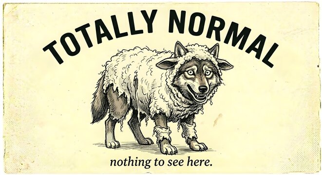 Totally Normal Nothing to See Here Wolf in Sheep Costume Funny Illustration