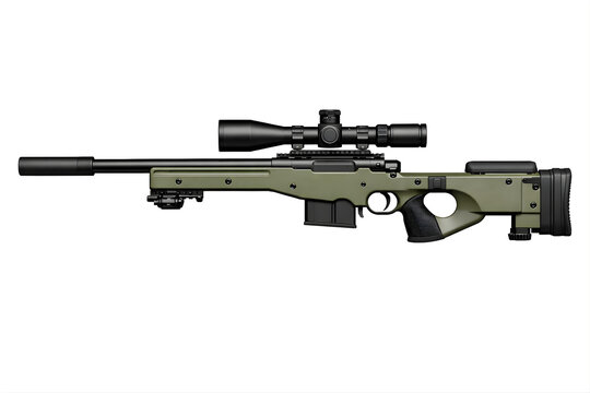 Modern Precision Sniper Rifle AWM Style Side Profile Isolated on White