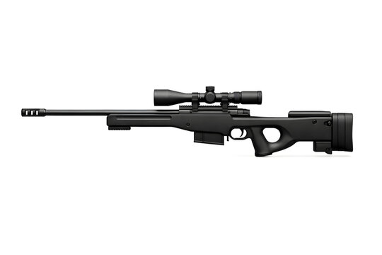 Monochrome AWM Style Precision Sniper Rifle Black and Gray Isolated on White