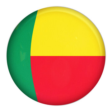 Vibrant 3d Glossy Button Proudly Displaying the National Flag of Benin, Featuring Bold Green, Yellow, and Red Stripes as a Symbol of National Identity