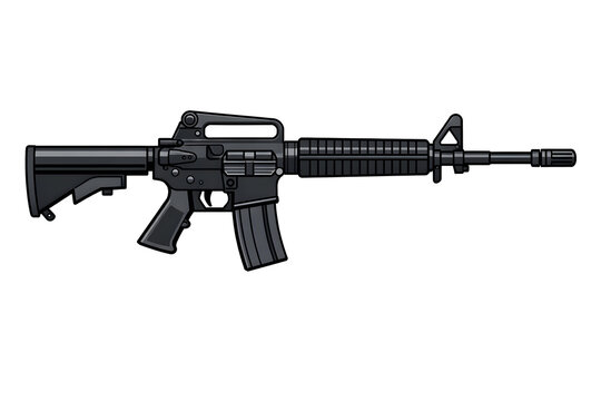 M16 Rifle Vector Illustration | Side View Minimalist Digital Art