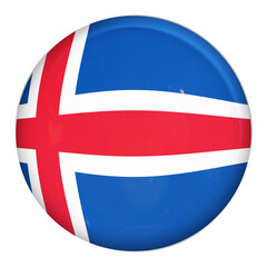 Obraz premium Glossy Circular Badge Featuring the National Flag of Iceland with Its Vibrant Blue, White, and Red Nordic Cross Design