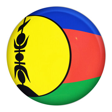 Vibrant Flag of New Caledonia with Kanak Symbol, Displayed in a Modern Glossy Style with Distinct Blue, Red, and Green Stripes