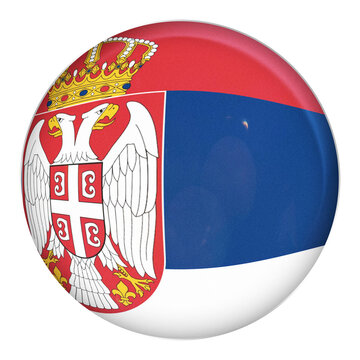 National Flag of Serbia with the Iconic Double headed Eagle and Crown Coat of Arms, Displayed on a Glossy, Spherical Emblem