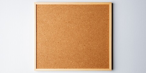 Fototapeta premium Simple wooden framed corkboard mounted on a plain textured wall