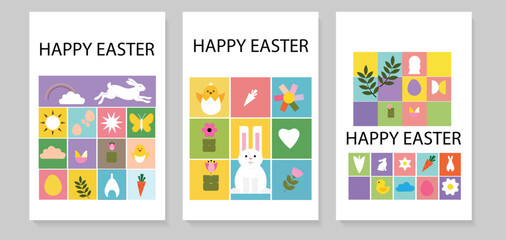 Fototapeta premium Happy Easter Minimal Icon Set Bundle – Colorful Spring Holiday Flat Vector Collection for Greeting Card, Poster, Social Media and Sticker Design 