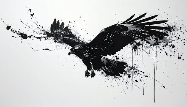 インク軌跡を描く急降下タカ表現