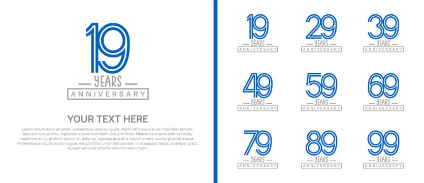 anniversary logo set. blue and grey color on white background for celebration moment