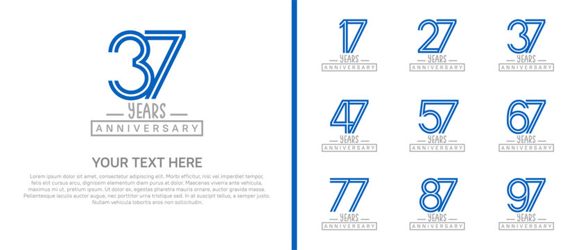 anniversary logo set. blue and grey color on white background for celebration moment