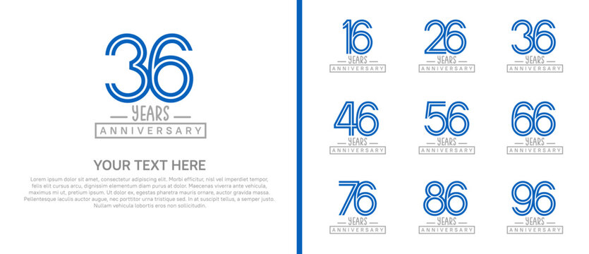anniversary logo set. blue and grey color on white background for celebration moment