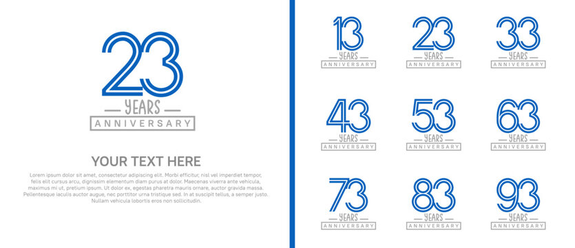 anniversary logo set. blue and grey color on white background for celebration moment