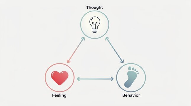 CBT Cognitive Behavioral Therapy Triangle Symbolic Vector Diagram with Thoughts Feelings Behaviors