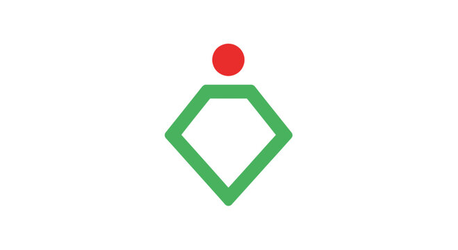 Green Diamond Shape with Red Circle.