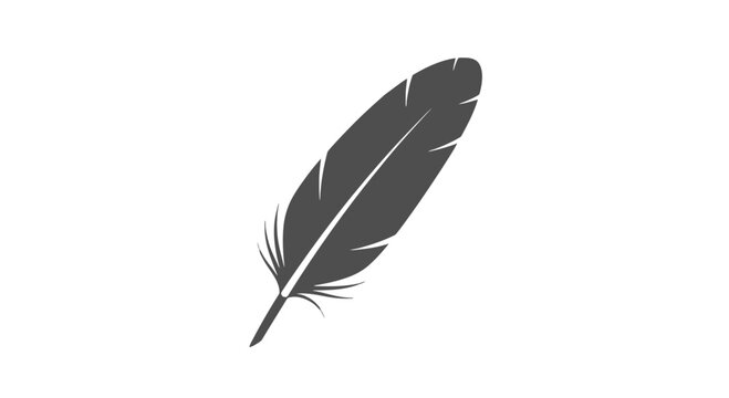 Single black feather on white background.