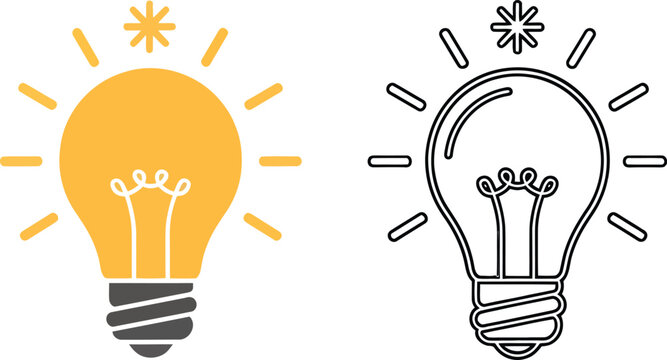 Creative idea and innovation light bulb icon for brainstorming concept isolated on transparent background