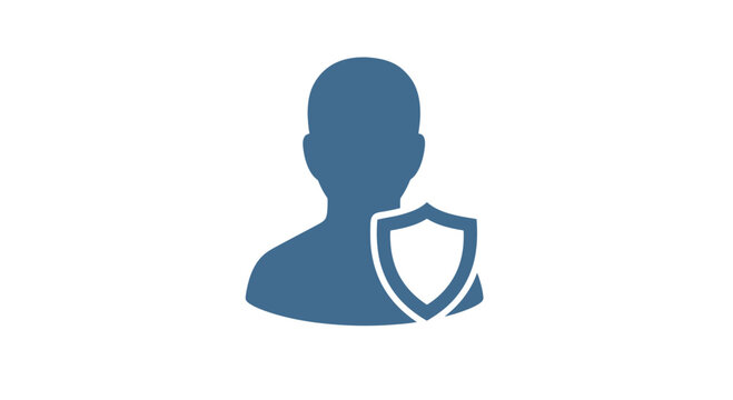 Man Silhouette with Shield Protection Icon.