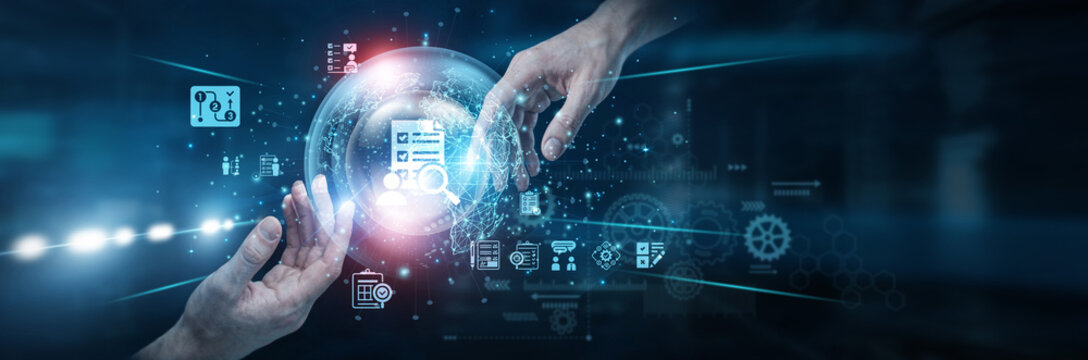 Analyst Hands of human touching on assessment network connection, evaluation systems enabling performance measurement data analysis results tracking improvement. effective decision support.