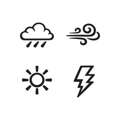 Fototapeta premium Essential weather condition symbols illustrating sun rain wind and lightning power