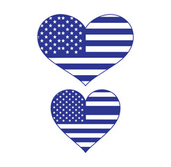 Fototapeta premium American flag heart shapes in blue and white colors on white background