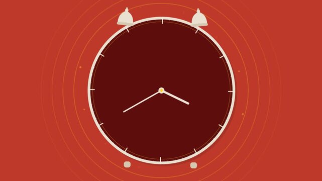 Alarm clock with red background and beige hands, suitable for time management and punctuality concepts in design, business, and education visuals.