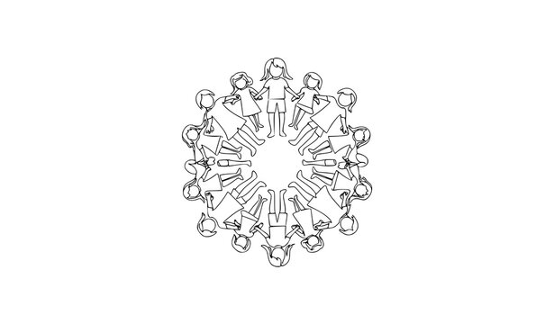 Minimal children playing continuous line circle composition kids vector design