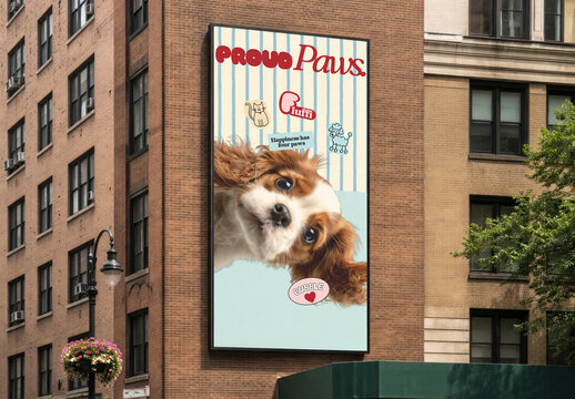 Adorable Dog Billboard Advertisement Mockup PSD
