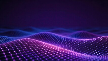 Obraz premium Abstract digital background featuring glowing purple and blue grid waves representing futuristic technology data flow and cyber network connections with depth of field