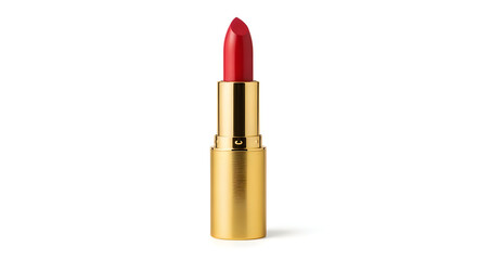 Fototapeta premium A close-up view of a luxurious red lipstick in a golden tube isolated on white background