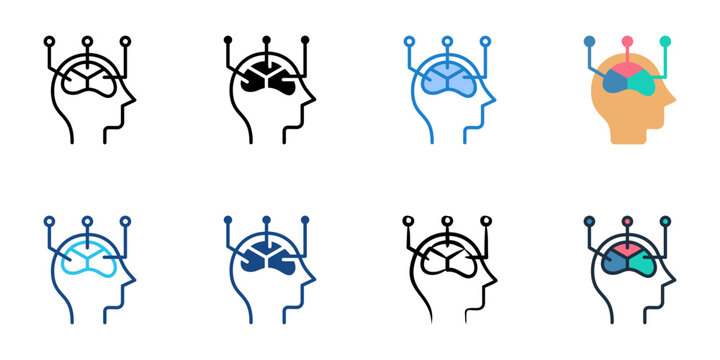 Mind map icons set multiple style collection. Editable stroke 
