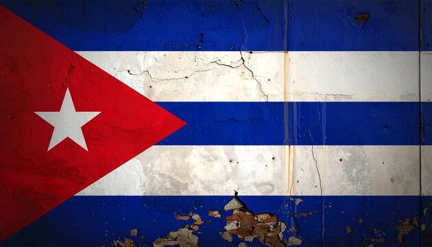 A worn Cuban flag with peeling paint and cracks