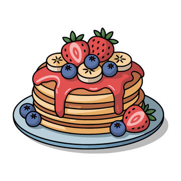 Berries ackground white honey Pancake stack vector
