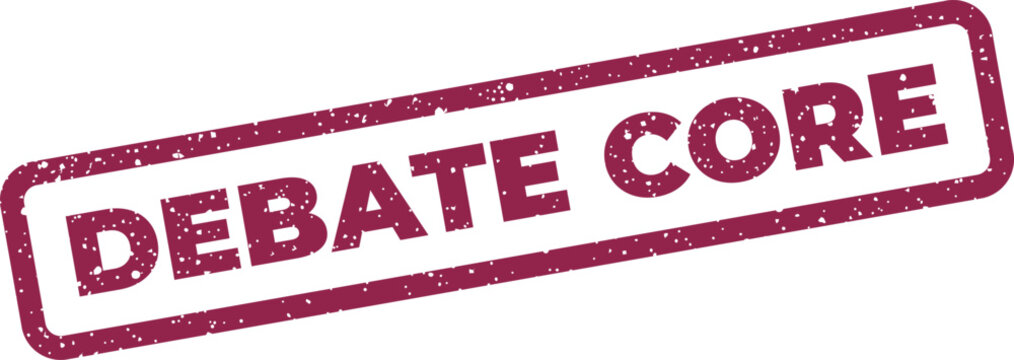 Textured rubber stamp graphic marking the essential point of a discussion or a core debate issue