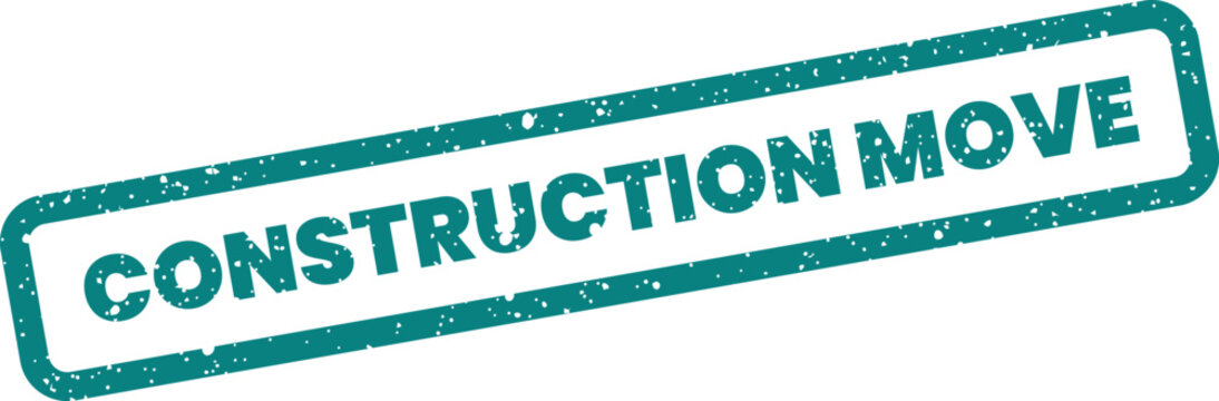 Textured rubber stamp graphic with grunge effect presenting the words CONSTRUCTION MOVE for sequential project steps